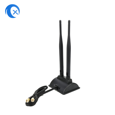 แอนเทนนา WiFi 6dBi พร้อมเครื่องเชื่อม RP-SMA เพศชาย 2.4GHz 5GHz ฐานแม่เหล็กวงจรคู่ สําหรับเครื่องรูเตอร์ไร้สาย PCI-E WiFi