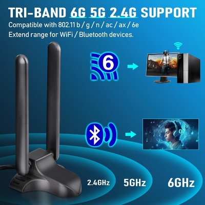 WiFi 6E Antenna Tri-Band 2.4GHz 5GHz 6GHz ฐานแม่เหล็ก WiFi Antennae RP-SMA Connector สําหรับ PC Desktop Wireless Router