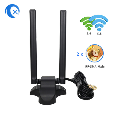 แอนเทนเน่ WiFi ระยะสอง 2.4GHz 5GHz RP-SMA พร้อมสายขยาย 6.5 ฟุต สําหรับ PC Desktop คอมพิวเตอร์ไร้สาย Bluetooth